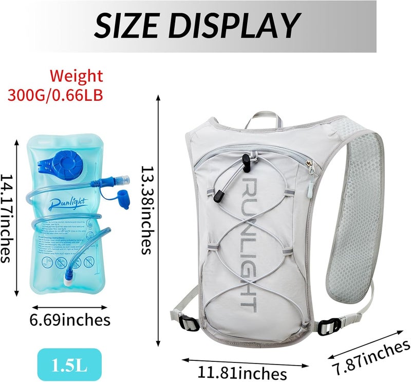 Runlight Running Vest for Women Men Lightweight Hydration Backpack Pack with 1.5L Water Bladder Bag Hydro Daypack for Hiking,Trail,Skiing,Camping,Cycling,Race,Marathon - Image 2